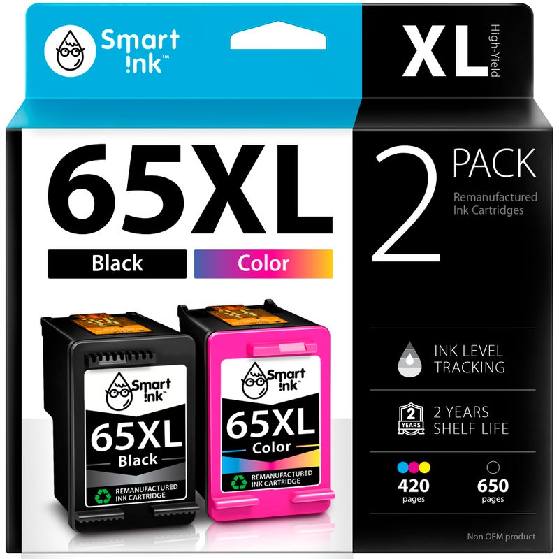 Smart Ink Remanufactured Ink Cartridges Replacement for HP 65XL HP 65 HP65XL Black and Color 2 Combo Pack for HP Printers DeskJet 3755 3700 3772 2600 2622 3752 3722 2655 Envy 5055 5000 5052 5070 5014 - Image 1
